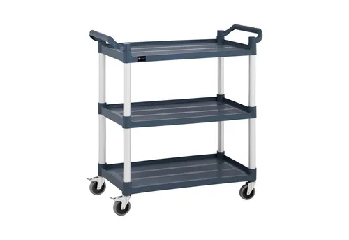 Royal Catering Servierwagen RC-ST910SS - Beistellwagen – 150 kg Tragfähigkeit, ideal für Gastronomie mit drei stabilen Ablagen und wendigen, geräuscharmen Rollen für einfachen Transport.