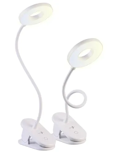 Lunartec Klemmleuchte dimmbar: 2er-Set Akku-Touch-Leselampe mit Klemmhalterung und Schwanenhals (Schwanenhals Lampe USB, Buchleselampe, LED Tischleuchte Batterie)