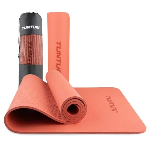 Tunturi Dicke Yogamatte 8mm - Rutschfest Gymnastikmatte - Mit Tragegurt - Für Yoga und Pilates - Sportmatte 183x61x0,8cm -Schadstofffrij - Besonders komfortabel - Roségold