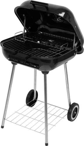 Holzkohlegrill 45x40 cm mit Deckel - Holzkohlegrill, ideal für Camping und Garten, mit emailliertem Deckel für optimale Temperaturkontrolle und Rauchgeschmack. Robuste Konstruktion und praktische Ablage für Zubehör.