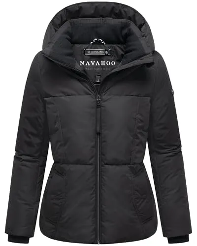 Navahoo Damen Winterjacke warme Steppjacke mit großer Kapuze Flüsterfee 14 Black Gr. S