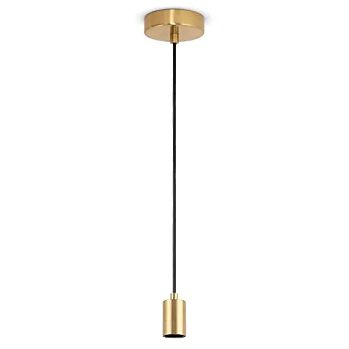 Paco Home Lampenaufhängung Deckenlampe Pendellampe Kompatibel Mit Lampenschirm Hängelampe E27 Textilkabel Kürzbar Fassung, Lampenart:1er Pendelleuchte, Farbe:Messing gebürstet