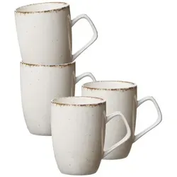 Ritzenhoff & Breker Casa Henkelbecher 380 ml 4er Set - Beige - Thermobehälter im charmanten Vintage-Look, spülmaschinenfest und ideal zum Mix & Match mit einzigartigem Unikat-Charakter durch zufällig verstreute Farbsprenkel.