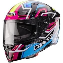 Caberg Avalon X Brama Integralhelm - Schwarz/Pink/Hellblau/Neon-Gelb - XL - Sportlicher Integralhelm für Jugendliche mit kratzfestem Visier, integrierter Sonnenblende und hervorragender Belüftung für angenehmen Fahrkomfort. Ideal für tägliche und längere Fahrten.