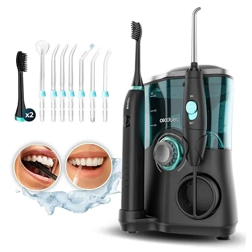 Cecotec Mundpflegezentrum Bamba ToothCare Jet Clean - Mundduschen mit 600 ml Tank, 10 Druckstufen und 7 Aufsätzen für eine umfassende Mundpflege. Inklusive Schallzahnbürste mit 5 Modi für optimale Reinigung und Pflege.