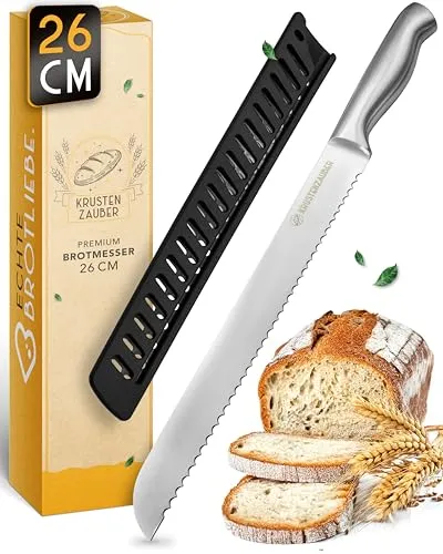 KRUSTENZAUBER 26 cm Brotmesser mit Wellenschliff – Scharfes Brotschneidemesser aus rostfreiem Edelstahl für präzises und müheloses Brotschneiden, Schneidemesser für Brot, Küchenmesser und Sägemesser