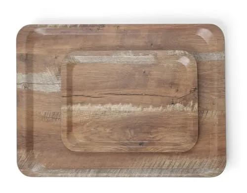 HENDI Serviertablett, AmberBox, Schock- und bruchfest, flachem Rand, Gastro Tablett, Tablett, 240x340mm, Melamin, Holz dunkel