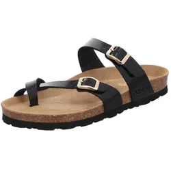 Rohde Damen Zehentrenner Pantolette Alba 5575 in Schwarz - Bequeme Sandalen mit verstellbarer Schnalle und rutschfester EVA-Sohle. Gepolstertes Leder-Fußbett sorgt für hohen Tragekomfort – ideal für warme Tage!