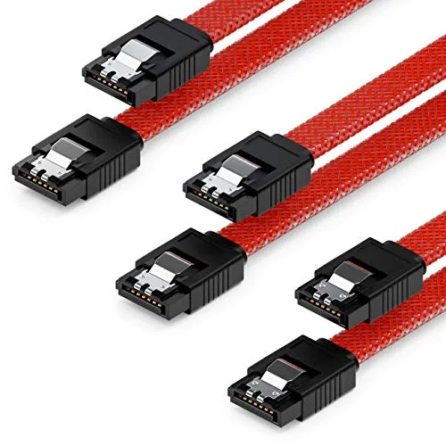 deleyCON 3x 50cm SATA 3 Nylon Kabel Set Datenkabel 6 Gbit/s Anschlusskabel Verbindungskabel Mainboard HDD SSD Festplatte 2 S-ATA Stecker Gerade Rot