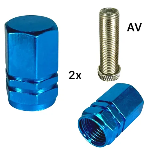 F26 Fahrrad Alu Ventilkappen AV Auto / Schrader Ventil Gabel Dämpfer Blau 2 x