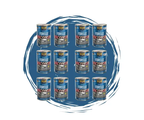 Belcando Baseline Forelle - Getreidefreies Nassfutter für Hunde (2x6x400g) - Hochwertiges, getreidefreies Nassfutter mit Forelle für Hunde. Ideal für ausgewachsene Hunde, unterstützt die Haut- und Fellgesundheit, mit hoher Akzeptanz und gut verdaulicher Rezeptur.