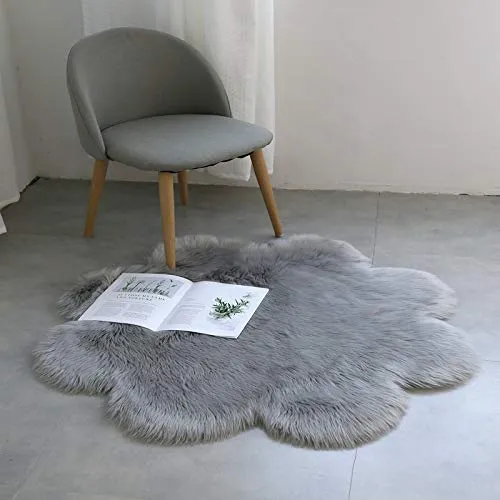 YDFYX Lammfell Schaffell Teppich Kunstfell Dekofell in Super weich Lammfellimitat Teppich Longhair Fell Optik Nachahmung Wolle Bettvorleger Sofa Matte (B-Grau, 90 x 90cm)