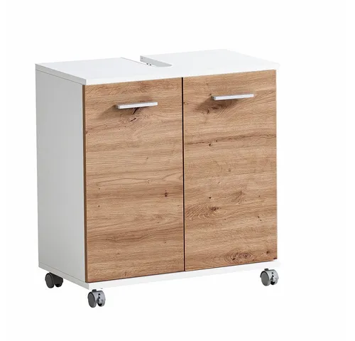 Lomadox Waschbeckenschrank PROVIDENCE-80 in Weiß mit Eiche - Moderner Waschbeckenschrank mit 2 Drehtüren, optimal für Ihr Badezimmer. Mit einer Breite von 60 cm und einer eleganten Artisan Eiche Optik sorgt er für stilvolle Ordnung und Funktionalität.