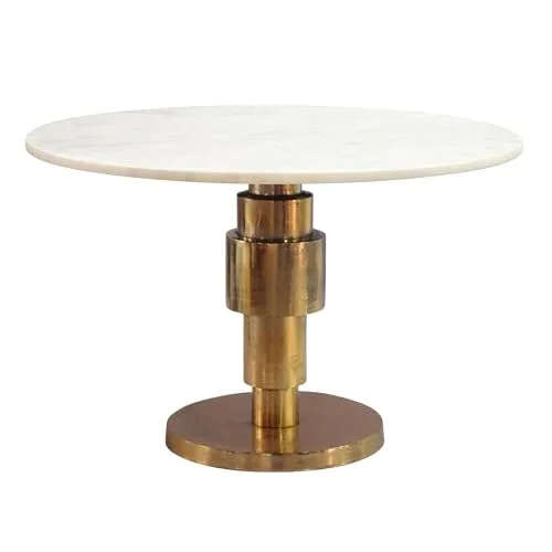 FINEBUY Couchtisch FB74474 – 60cm Marmor Weiß mit Alu-Gestell - Eleganter Couchtisch mit edler Marmorplatte und goldenem Alu-Säulengestell. Ideal als stilvolles Highlight im Wohnzimmer, bietet Platz für Getränke und Dekoration und lässt sich mühelos reinigen.