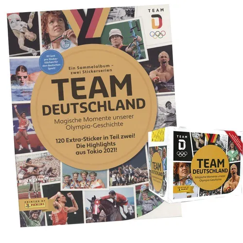Team Deutschland Olympia Teil 1 - Sammelsticker-Display mit Album - Entdecken Sie die offizielle Kollektion der Olympischen Spiele 2022 mit 36 Tüten und einem Album. Ideal für leidenschaftliche Sammler und Fans des deutschen Teams.