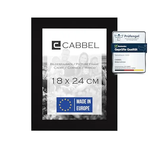 CABBEL Bilderrahmen 18x24 cm, Schwarz, stabiles MDF-Holz Rahmen, bruchsicherem Plexi-Glas, zum Aufhängen & Aufstellen, ideal für Fotos/Bilder/Collage