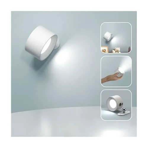 Feallive LED Wandleuchte Innen, Wandlampe mit Akku 1 Stück,Touch Control 3 Helligkeitsstufen, 360° drehbare, für Wohnzimmer Schlafzimmer TreppenhausFlur kabellose wandleuchten Weiß