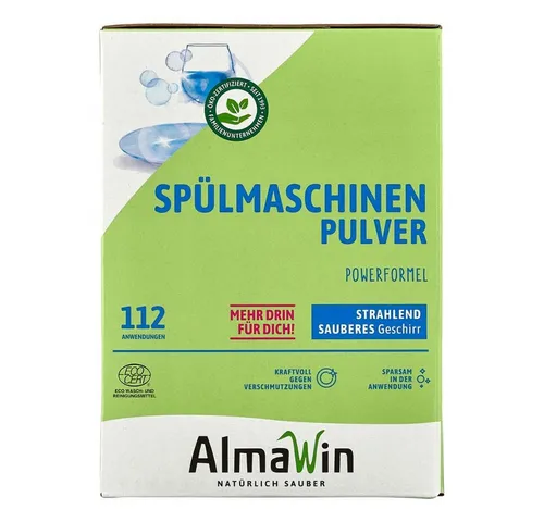 AlmaWin Spülmaschinenpulver ökologisch, vegan - 2,8kg Geschirr-Reiniger - Bio Geschirrspülmittel, 100% biologisch abbaubar und umweltfreundlich verpackt. Entfernt hartnäckige Speisereste und sorgt für glänzendes Geschirr. Ausreichend für ca. 112 Spülgänge.