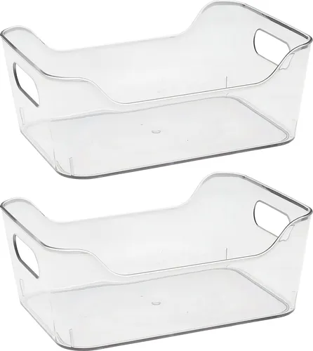 Organizer Kühlschrank Box Größe M 2er Set PET 25x18x10cm transparent Aufbewahrung Kühlschrankbox mit Eingriff