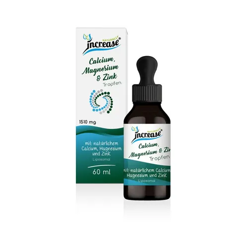increase NATURALLY Liposomales Calcium, Magnesium & Zink Tropfen, 60 ml - Pflanzliche Tropfen mit 1510 mg Calcium, Magnesium & Zink pro Tag. Ideal zur Unterstützung der täglichen Nährstoffaufnahme. Einfach in Flüssigkeiten zu mischen.