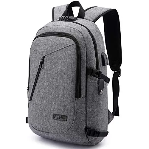 WENIG Laptop Rucksack Herren Anti-Diebstahl Laptoptasche 15.6 Zoll für Arbeit mit USB Ladeanschluss Business Reisen Rucksack für Männer Notebook wasserdichte Schulrucksack Jungen Teenager Grau