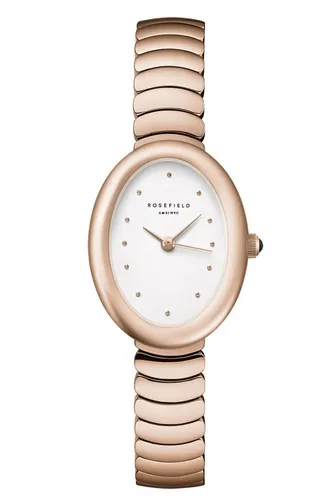 ROSEFIELD Quarzuhr Oval Roségoldfarben - Elegante roségoldfarbene Damenuhr mit präzisem Quarzwerk und stilvollem ovalen Gehäuse. Ideal für jeden Anlass, mit strapazierfähigem Mineralglas und verstellbarem Edelstahlarmband.