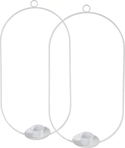 VBS Metallring Moora Oval für Stabkerze 2 Stk Metallring 15 cm breit 30 cm hoch Winterdeko aus Metall Weiß