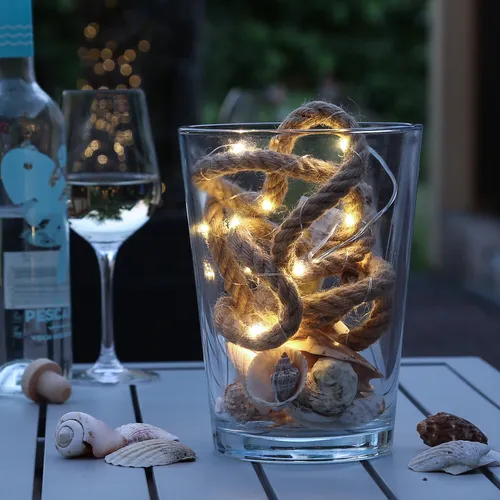 LED Lichterkette Seil Deko Jute Tau Kordel 20LED 1m Timer maritim für Innen