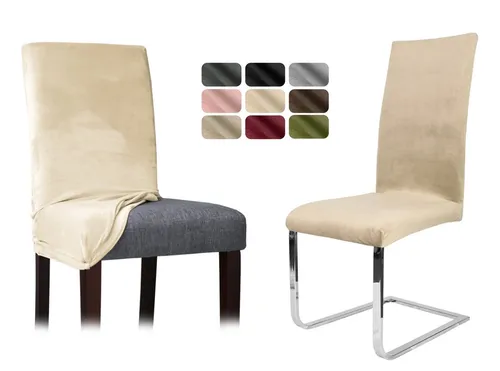 Beautex Stuhlhusse 2er Set LEA Stuhlhusse, elastische Uni Stretch-Husse Samt Mikrofaser