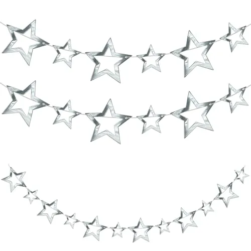 Oblique Unique Stern Girlande Silber 1,5m mit 12 Sternen – Weihnachtsdeko & Winter Dekoration zum Aufhängen – Festliche Hängedeko für Fenster, Türen, Partys & Advent