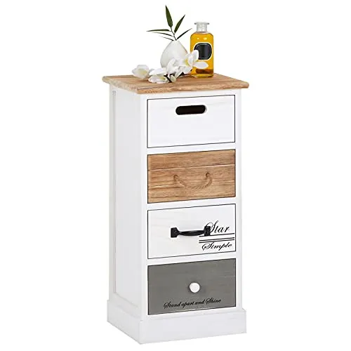 Caro-Möbel Kommode SALVA - Vintage Nachtkommode mit 4 Schubladen - Schubladenkommode im Vintage Stil, aus hochwertigem Paulownia-Holz, ideal für kleine Räume mit praktischem Stauraum.