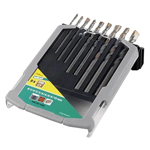 wolfcraft Betonbohrer-Set HM-bestückt, Ø 3-10 mm, 9-tlg. I 7109000 I Für Bohrungen in Beton, Kunst- und Naturstein