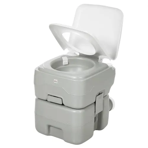 HOMCOM Campingtoilette Reisetoilette 20L mit max. Tragkraft 147 kg - Robuste und auslaufsichere Reisetoilette aus recyceltem Polyethylen – ideal für Camping und Reisen. Mit großen Tanks für selteneres Entleeren und hygienischem Spülen. Praktisch für unterwegs!