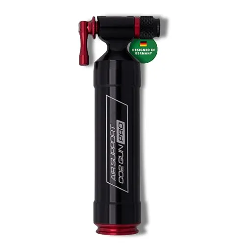 CONTEC CO2-Kartuschenpumpe Air Support CO2 Gun - Fahrradpumpenzubehör mit präziser Luftkontrolle und vielseitiger Ventilkompatibilität für AV- und SV-Ventile – ideal für alle Fahrradtouren.