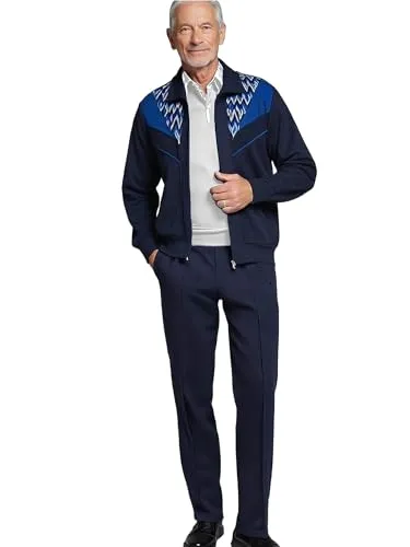 Herbold Sportswear Herren Freizeitanzug Trainingsanzug, Marineblau mit Kontrast-Design, Jacke und Hose auch in Kurzgrößen (DE/NL/SE/PL, Numerisch, 56, Regular, Regular, Marine Blau)