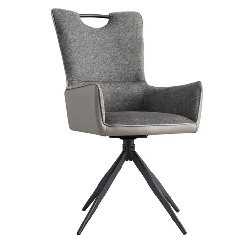 Grau-schwarzer Armlehnstuhl - 95 cm hoch - Stylischer Esszimmerstuhl mit gepolstertem, drehbarem Sitz und Armlehnen. Perfekt für modernes Wohnen und gemütliche Küchen.