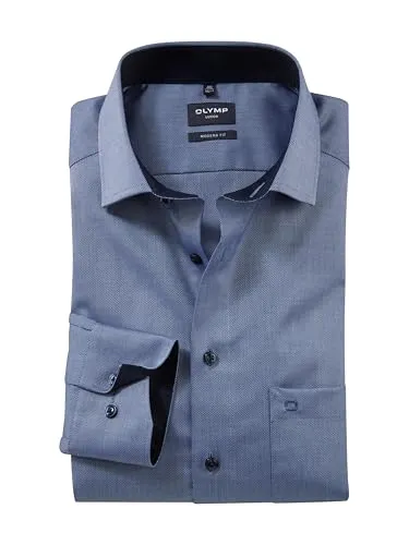 OLYMP Herren Oberhemd Langarm Luxor Natté - Modern Fit in Marine 18 - Herrenhemden mit modern fit und Natté-Muster, Pflegeleicht und ideal für den eleganten Auftritt im Büro oder bei besonderen Anlässen.