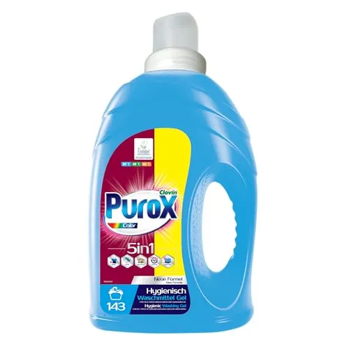 PUROX COLOR Konzentrat Gel 143 Waschladungen 4,3 l – Universelles Gel für Farbige Textilien, Effektiv Gegen Verschmutzungen, Löst Sich Vollständig Auf, Umweltfreundlich, Kalkschutz