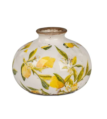 Vase in Vintage-Optik 13x10cmaus Keramik mit Zitronen-Dekor  Blumen-Vase formano