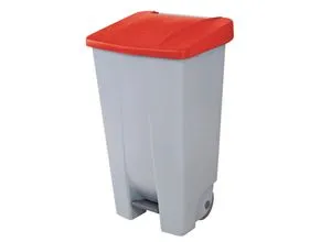 helit Mülleimer 120,0 l grau, rot - Hygienischer Tretmülleimer mit Rollen - Haushaltszubehör mit 120 l Volumen, hygienischem Fußpedal und praktischen Rollen für einfache Mobilität. Ideal für Küchen, Büros und medizinische Einrichtungen.