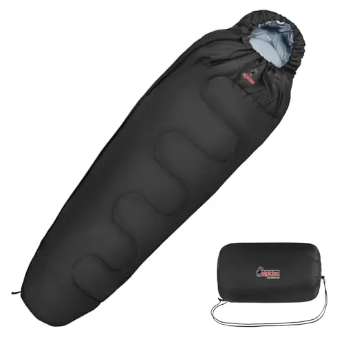 ALPIDEX Mumienschlafsack 4 Jahreszeiten 225 x 80 cm -17 °C, Ultraleicht für Camping und Trekking - Ultraleichter Mumienschlafsack mit 400 GSM Füllung für besten Komfort bei Outdoor-Aktivitäten. Ideal für Temperaturen bis -17 °C, kompakt und einfach zu transportieren, perfekt für Reisen und Abenteuer.