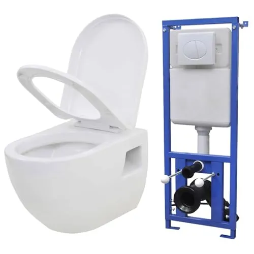 vidaXL Wand Hänge Toilette mit Softclose WC Sitz - Elegante Wandtoilette mit integriertem Unterputz-Spülkasten – pflegeleicht, wassersparend und mit Soft-Close-System für sanftes Schließen.