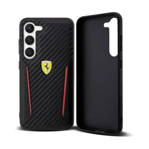 Ferrari FEHCS23MNPYK S23+ Hartschalenkoffer - Hochwertige Handyhülle aus Karbon mit sportlichem Design, schützt Ihr Smartphone und hebt dessen Eleganz hervor – ideal für Ferrari-Fans!