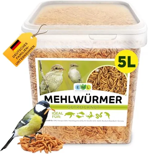 Mehlwürmer getrocknet 5 ltr. Insektensnack für Vögel, Fische, Schildkröten, Nager und Reptilien EWL Naturprodukte (800g)