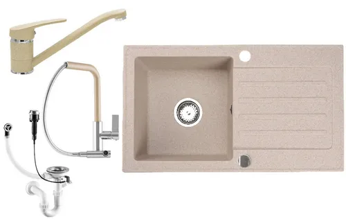 Faizee Granitspüle 76x44 Beige mit Armatur