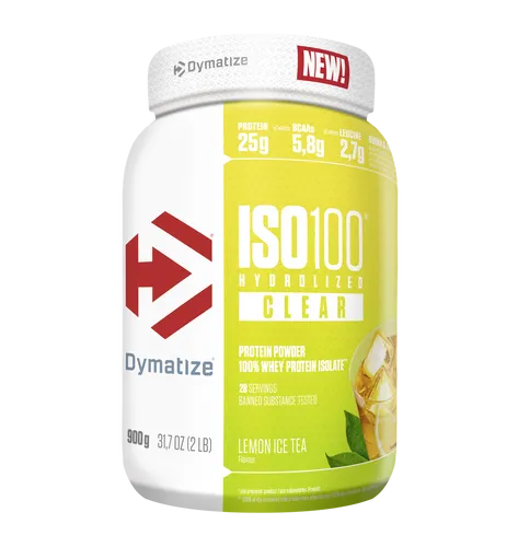 Dymatize ISO 100 Hydrolyzed Clear Lemon Ice Tea 900 g - Geschmackspulver mit hochqualitativem, hydrolysiertem Molkenproteinisolat für optimale Muskelregeneration, weniger als 114 kcal pro Portion und ohne Zucker und Fett.