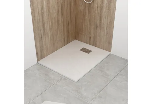 WITEN&NOCK Duschwanne Superflach Duschtasse mit Edelstahl Abflussrinne mit Ablaufgarnitur, rechteckig, SMC, Anti-Rutsch