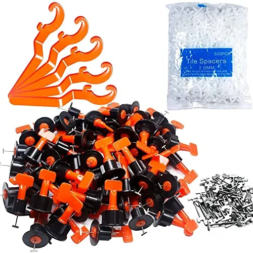 KAHEIGN Fliesen Nivelliersystem Kit, 100Pcs Fliesen Abstandshalter Wiederverwendbar Fliesenausgleicher Abstandshalter Keile, Fliesen Leveler Spacer mit Spezialschlüssel zum Bauen von Wandböden