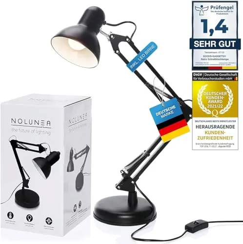 GOODS+GADGETS Retro Arbeitsplatzlampe Leselampe Schreibtischlampe Tischlampe Arbeitsplatz-leuchte Schreibtisch-Leuchte Nachttischleuchte mit Gelenk-Arm aus Metall inkl. LED Glühbirne