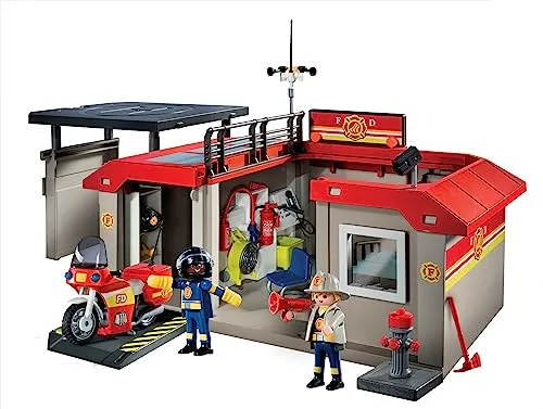 Playmobil 5663 Feuerwehrstation zum Mitnehmen - Rettungsspielzeug für Kinder ab 3 Jahren, tragbare Feuerwehrstation mit vielen Zubehörteilen für kreatives Spiel und spannende Einsätze.